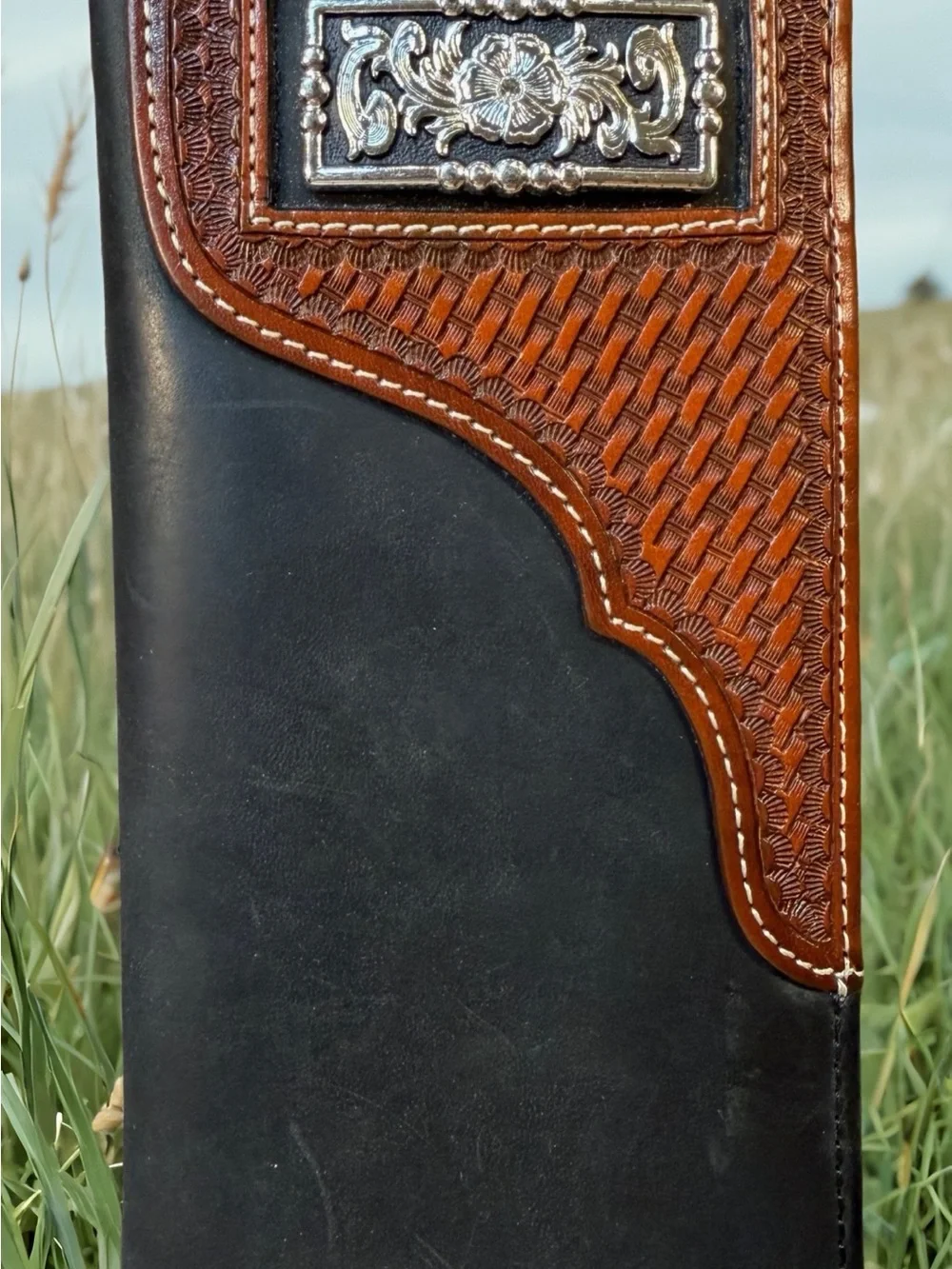 MEN'S WESTERN 3D WALLET/CHECKBOOK GENUINE LEATHER LONG BI FOLD TALL RODEO WALLET